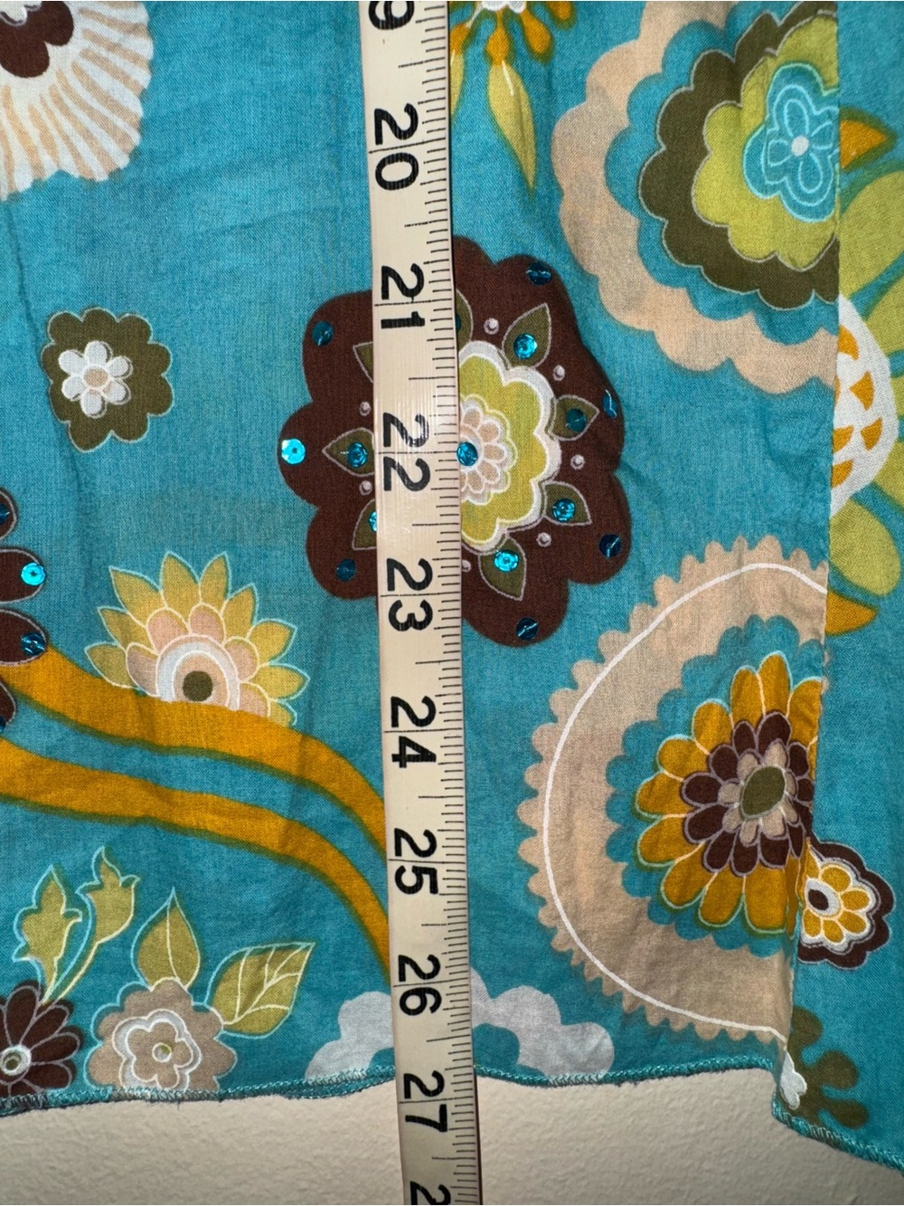 VTG Y2K Plum Clothing Coupe Floral Midi Skirt Turquoise Green Cream Boho Medium - Picture 10 of 10